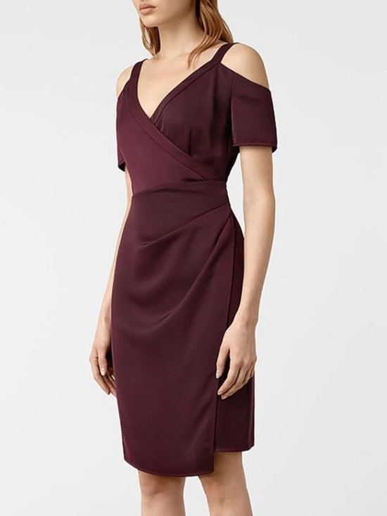 All Saints Dresses & Skirts - All Saints "Cadia" One-Shoulder Wrap Sheath Dress in Merlot